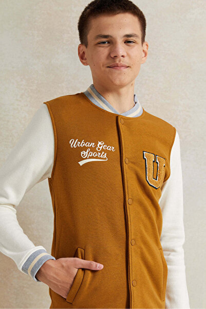 REDTAG Senior Boys Brown Baseball Sweatshirt