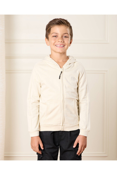 REDTAG Boys Cream Hooded Sweatshirt
