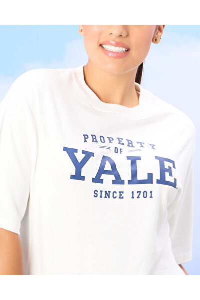 REDTAG Women Ivory Yale University Crop Oversize Active Shirt