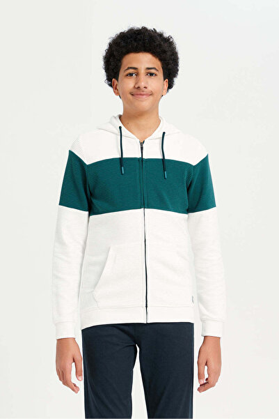 REDTAG Senior Boys Ivory Hooded Sweatshirt