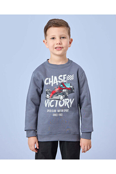 REDTAG Boys Grey Race Car Print Sweatshirt