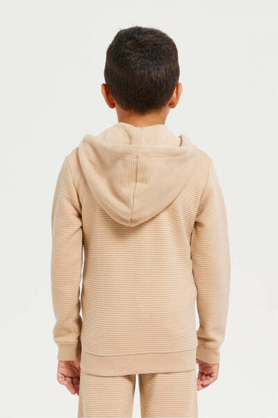 REDTAG Boys Beige Hooded Zipper Sweatshirt