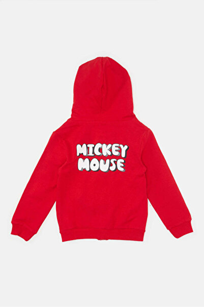 REDTAG Infant Boys Red Mickey Mouse Hooded Sweatshirt