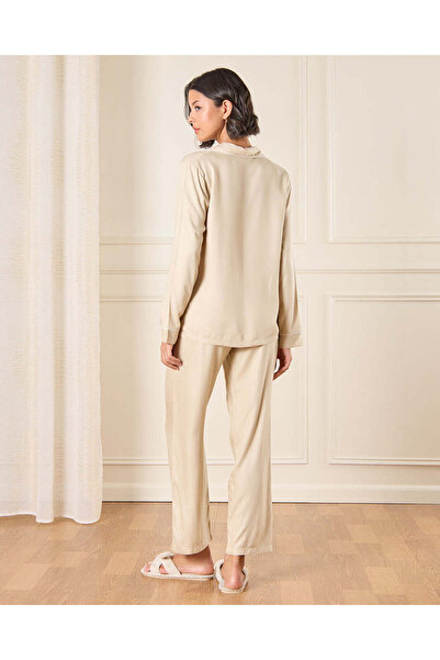 REDTAG Women Beige Collared Pyjama Set (2 Piece)