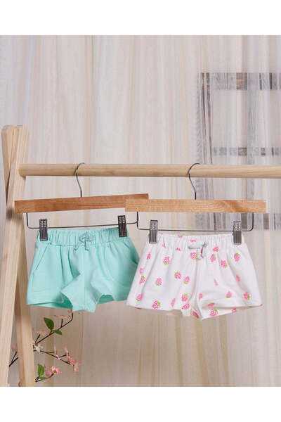 REDTAG Infant Girls White And Mint Shorts (Pack Of 2)
