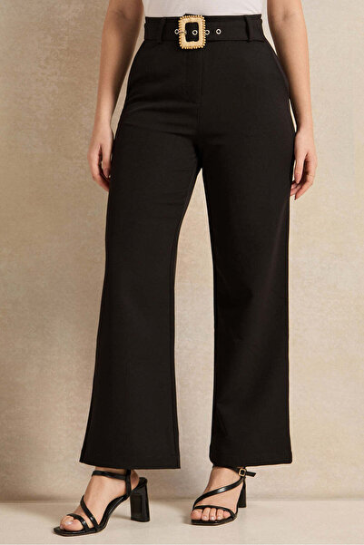 REDTAG Women Black Buckle Belted Trousers