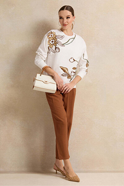 REDTAG Women White Embroidered Sweatshirt