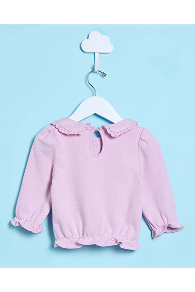 REDTAG Infant Girls Lilac Bunny Print Collared Sweatshirt