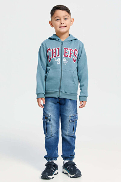 REDTAG Boys Olive Hooded Sweatshirt