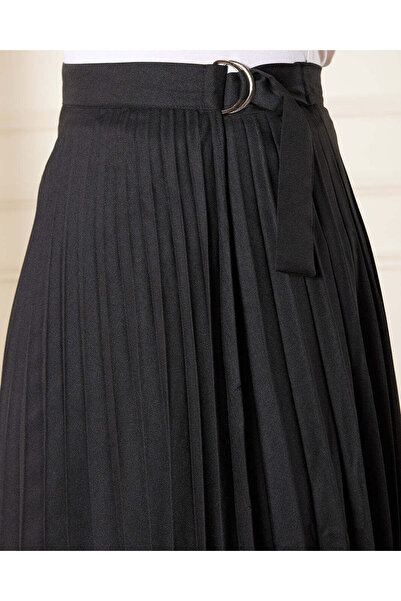 REDTAG Women Black Solid Pleated Skirt