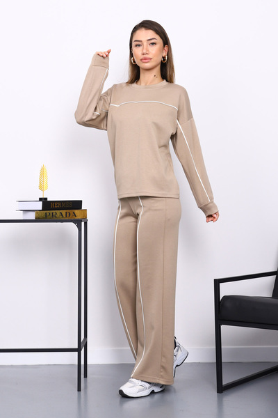 İmajButik Mink Piped Detail Sweat Pants Set