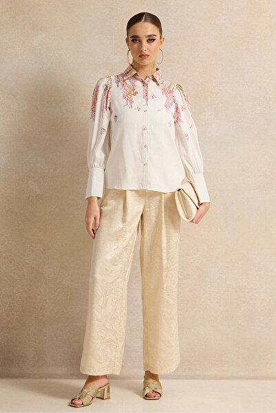 REDTAG Women Beige Jacquard Wide Leg Pants