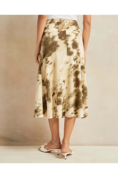 REDTAG Women Beige Ruched Waist Flared Skirt