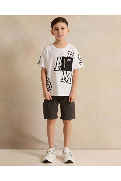 REDTAG Boys Charcoal Denim Cargo Shorts