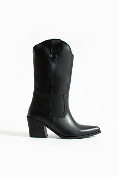 Gökçe Shoes Hazel Siyah Günlük Kullanım Kadın Western Topuklu Çizme
