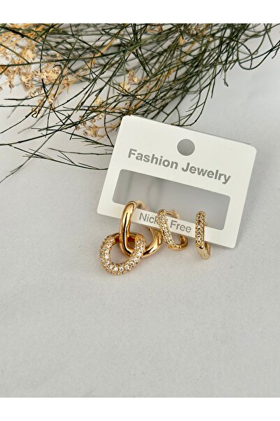 mibrillo Triple Single Zircon Stone Hoop Earrings