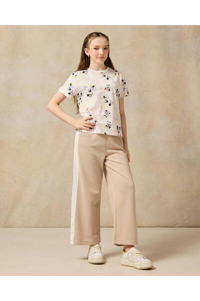 REDTAG Senior Girls Beige And White Wide leg Jacquard Pants
