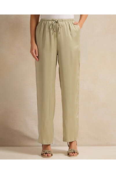 REDTAG Women Green Side Seam Embellished Satin Trousers