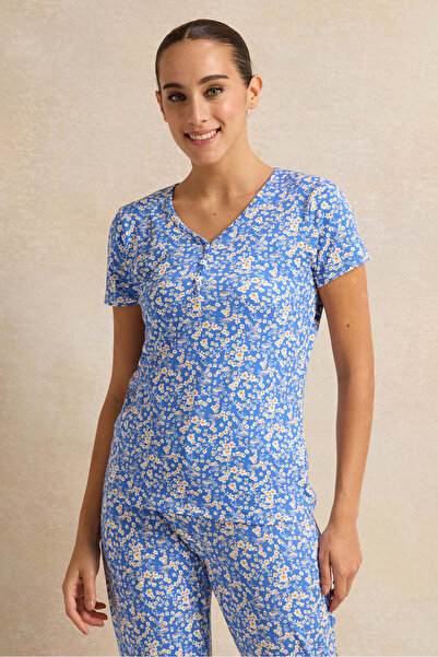 REDTAG Women Blue Printed Pyjama Set (2 Piece)