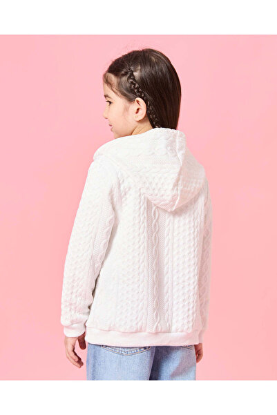 REDTAG Girls White Textured Hooded Sweatshirt