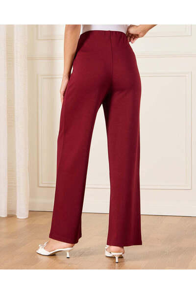 REDTAG Women Burgundy Elasticated Waist Wide Leg Trouser