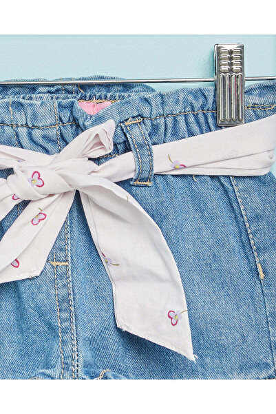 REDTAG Infant Girls Blue Shorts With Printed Fabric Belt