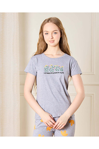 REDTAG Senior Girls Grey Printed Pyjama Set (2 Piece)