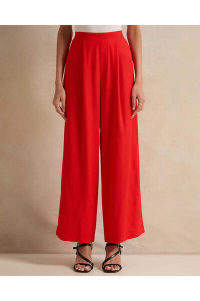 REDTAG Women Red Plain Wide Leg Trouser