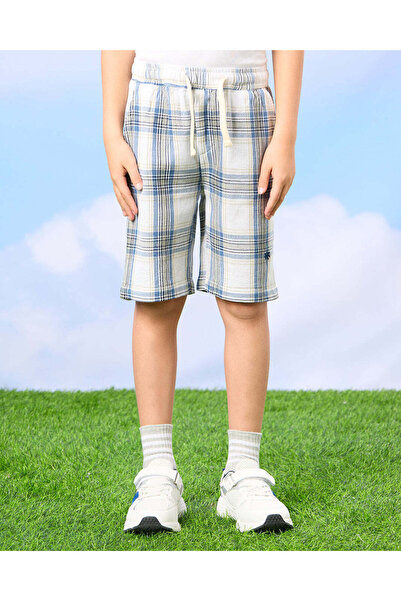 REDTAG Boys White Checkered Waffle Pullon Shorts