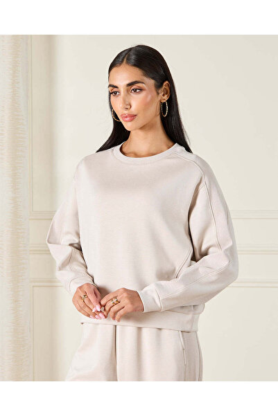 REDTAG Women Beige Ribbed Active Sweatshirt