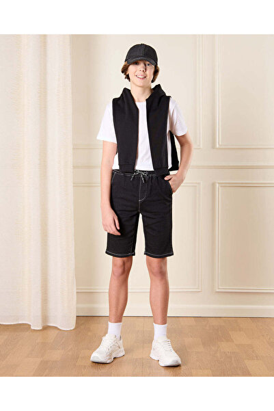 REDTAG Senior Boys Black Stretch Denim Shorts