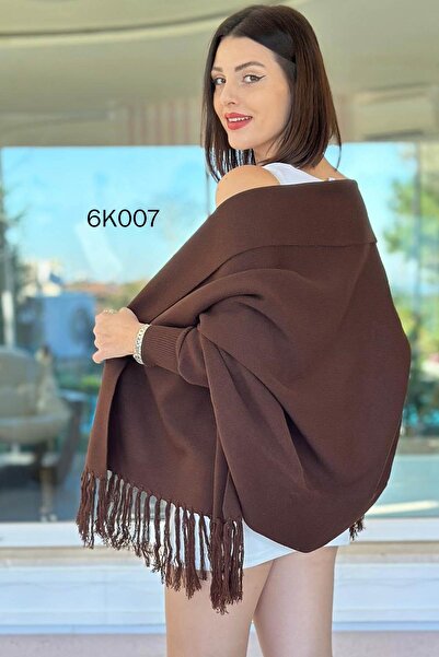 İnce Topuk Tasseled Knitwear Poncho 6K007