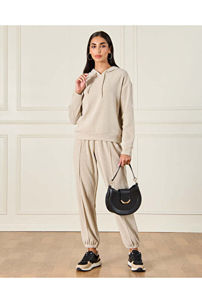 REDTAG Women Beige Hooded Sweatshirt