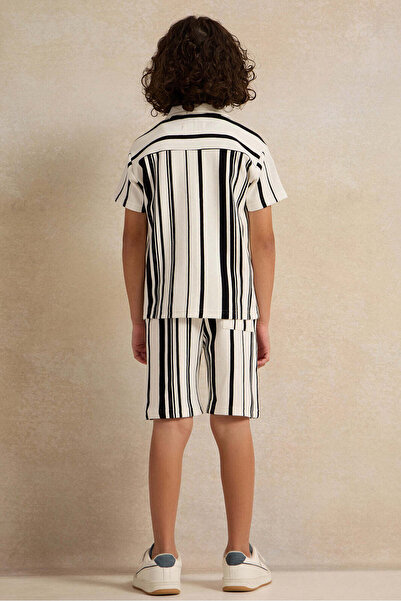 REDTAG Boys White And Navy Stripped Shirt With Shorts Set (2 Piece)