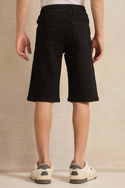 REDTAG Senior Boys Black Pull-on Denim Shorts