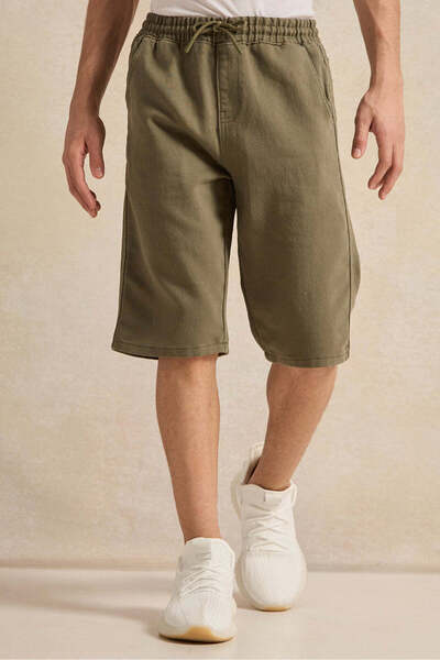 REDTAG Senior Boys Olive Pull-On Denim Shorts