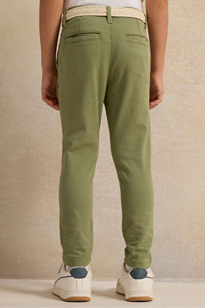 REDTAG Boys Green Dobby Belted Trouser