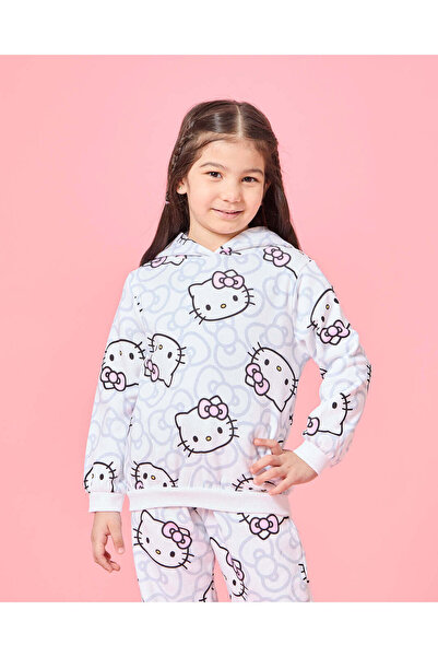 REDTAG Girls White Hello Kitty Print Hooded Sweatshirt