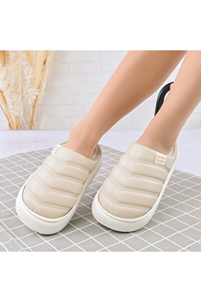 Tmall Papuci de damă, confecționați din piele întoarsă, cu blană, TM1PD1060, bej