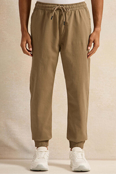 REDTAG Men Beige Twill Joggers