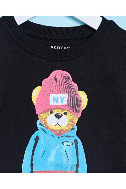REDTAG Infant Boys Black Bear Printed Sweatshirt