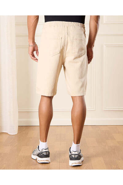 REDTAG Men Beige Knit Denim Shorts