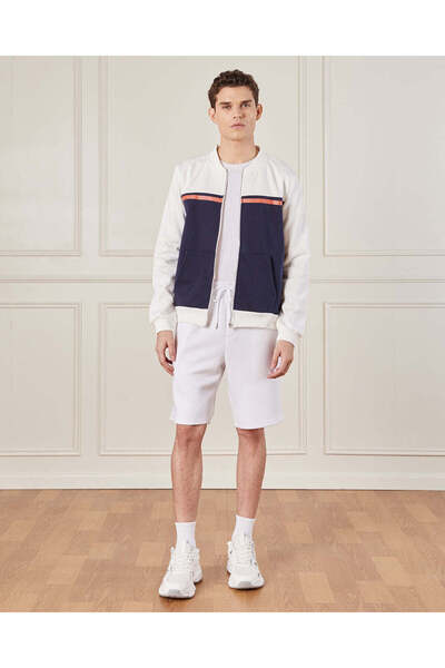 REDTAG Men Navy And White Zip Through Sweatshirt