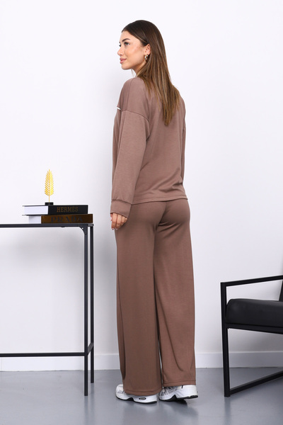 İmajButik Brown Piped Detail Sweat Pants Set
