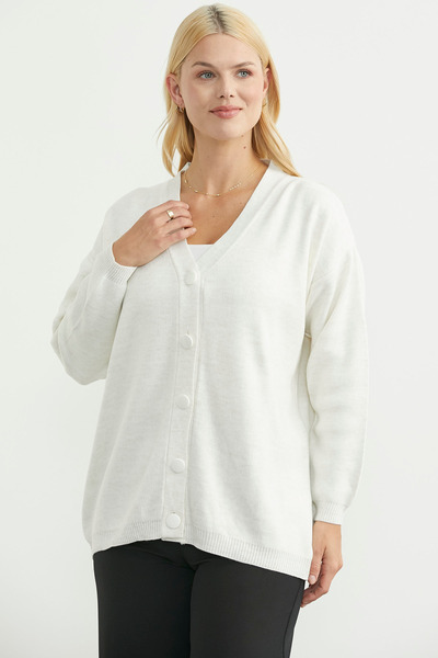 Sementa V-Neck Casual Buttoned Knit Cardigan - Bone
