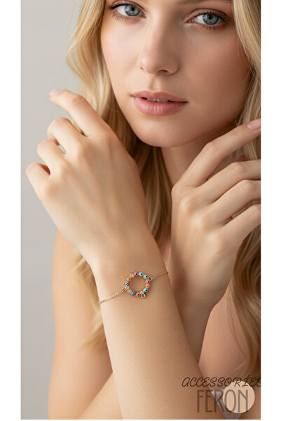 Feron accessories سوار نسائي مرصع بالخرز على شكل عين الحسد باللون الذهبي CRM107