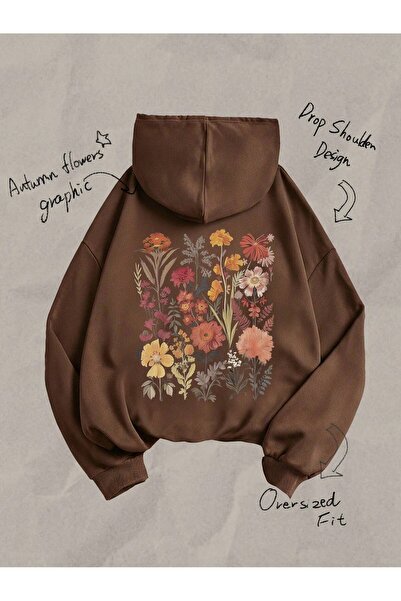 ZEMLİYA سويت شيرت نسائي بتصميم زهور كلاسيكي بسيط مكون من بغطاء رأس خيوط