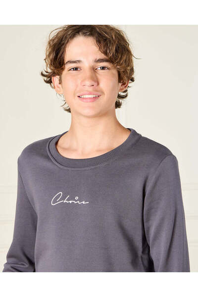 REDTAG Senior Boys Charcoal Long Sleeved Sweatshirt