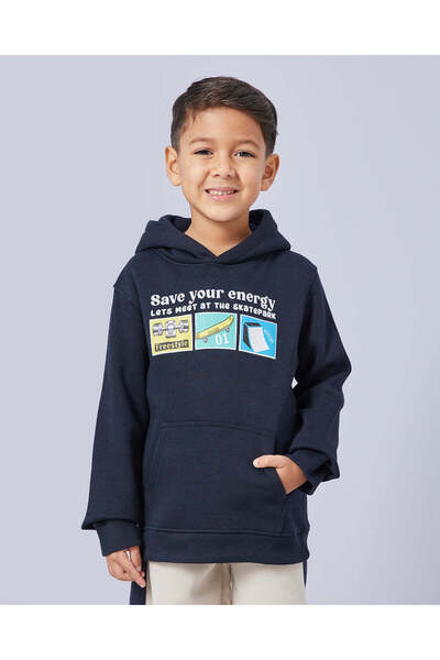 REDTAG Boys Navy Skate Hooded Sweatshirt