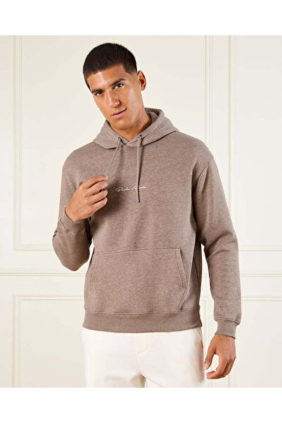 REDTAG Men Beige Hooded Sweatshirt